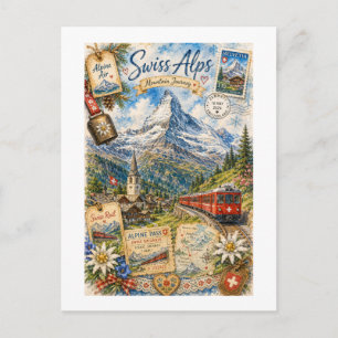 Swiss Alps Vintage Travel Collage Postcard