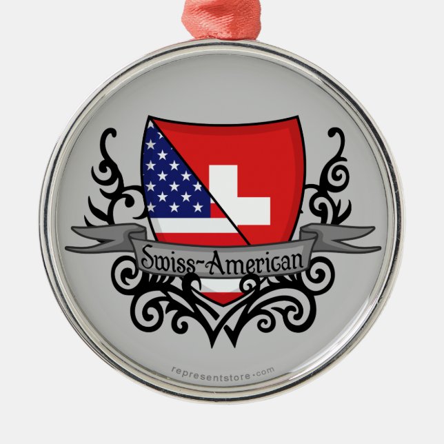 Swiss-American Shield Flag Metal Tree Decoration (Front)