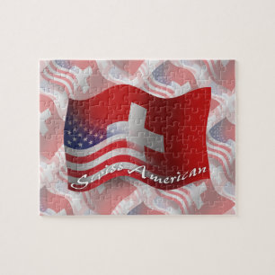 Swiss-American Waving Flag Jigsaw Puzzle