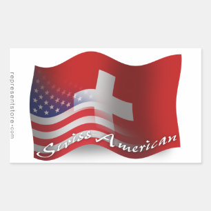 Swiss-American Waving Flag Rectangular Sticker