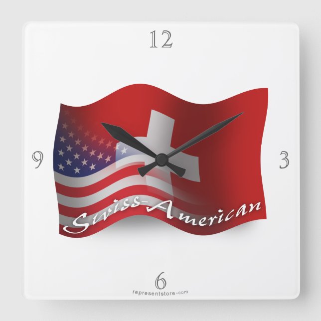 Swiss-American Waving Flag Square Wall Clock (Front)