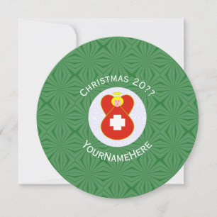 Swiss Angel Flag Christmas Personalise Round  Invitation