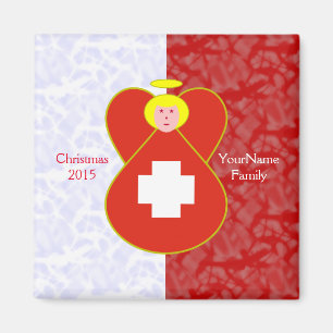 Swiss Angel Flag on Red and White Personalised Magnet