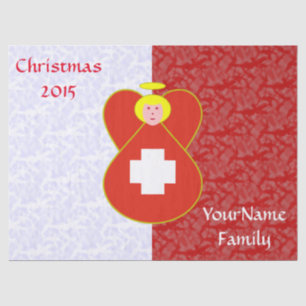 Swiss Angel Flag on Red and White Personalised Tissue Paper