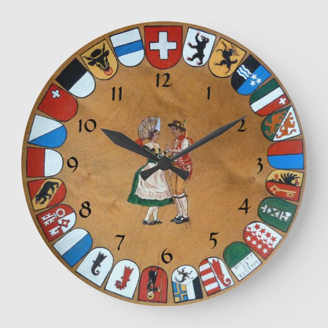 Swiss cantons and costumes large clock (Front)