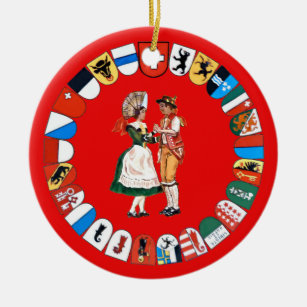 Swiss cantons and dancers ceramic ornament