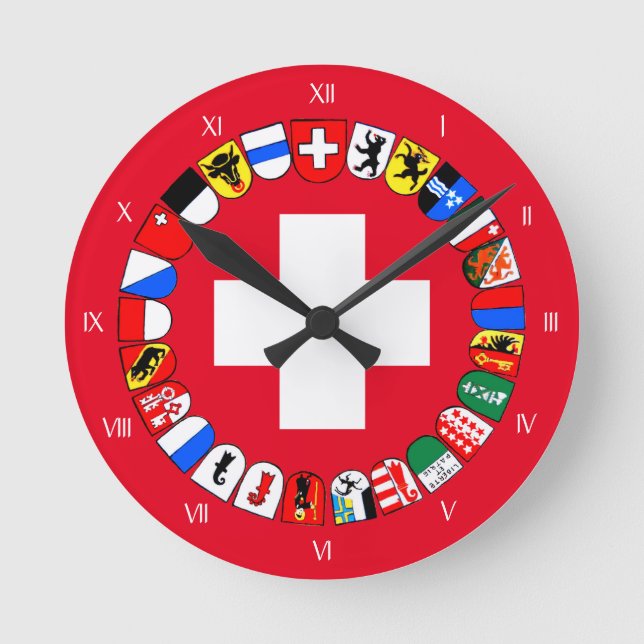 Swiss cantons coat of arms round clock (Front)