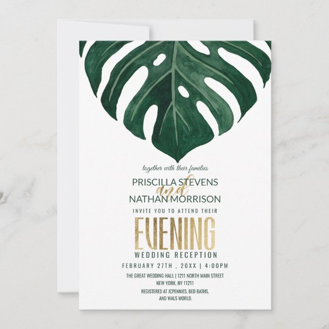 Swiss Cheese Leaf String Lights Lace Gold Evening Invitation (Front)