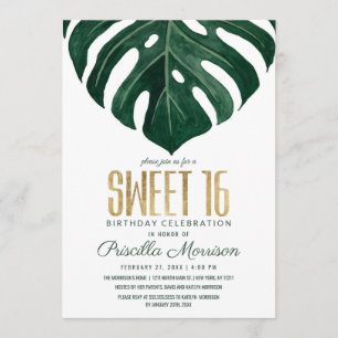Swiss Cheese Leaf String Lights Lace Gold Sweet 16 Invitation