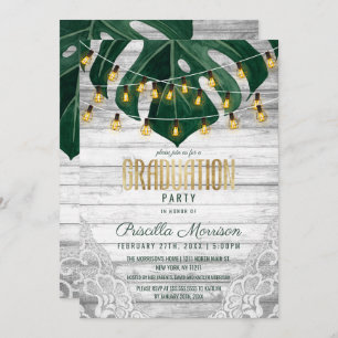 Swiss Cheese Leaf String Lights Lace Graduation Invitation
