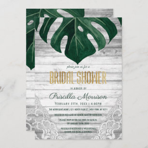 Swiss Cheese Leaf Wood Lace Gold Bridal Shower Invitation
