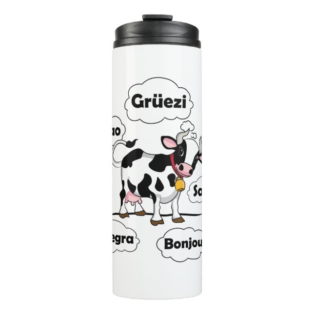 Swiss Cow Grüezi Bonjour Ciao Switzerland Travel Thermal Tumbler (Front)