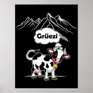 Swiss Cow - Grüezi - Switzerland Travel Poster