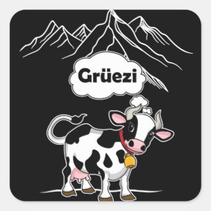 Swiss Cow - Grüezi - Switzerland Travel Square Sticker