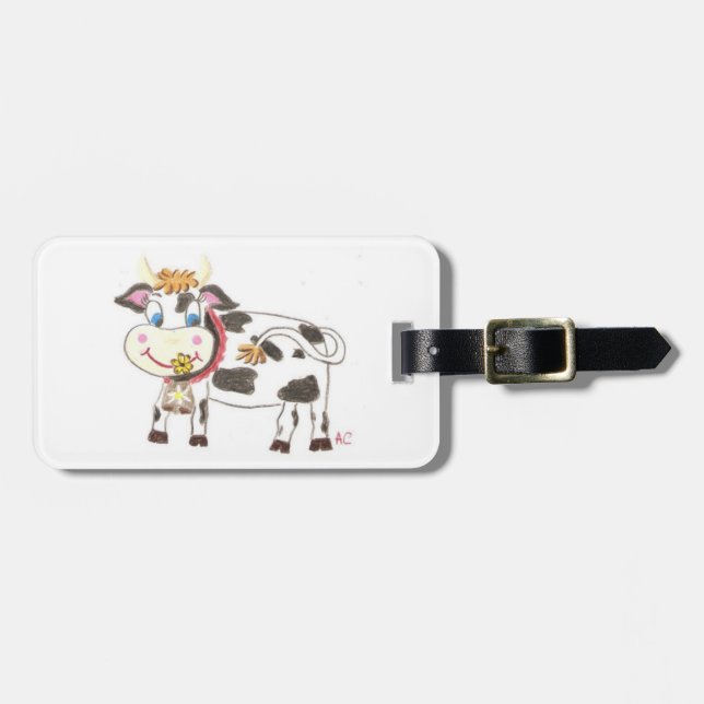 Swiss cow personalised luggage tag (Front Horizontal)