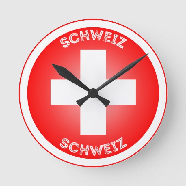 Swiss Cross Schweiz Circle Shape  Round Clock (Front)