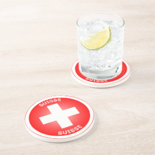 Swiss Cross Suisse Circle Shape Coaster