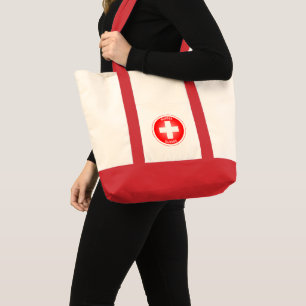 Swiss Cross Suisse Circle Shape Tote Bag
