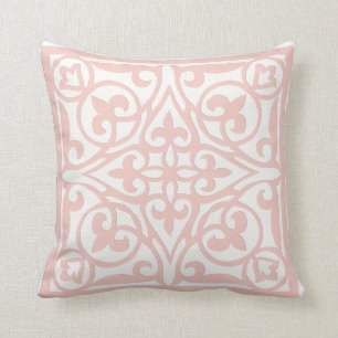 Swiss dot cutwork over linen - coral pink cushion