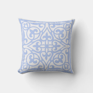 Swiss dot cutwork over linen - pale blue cushion