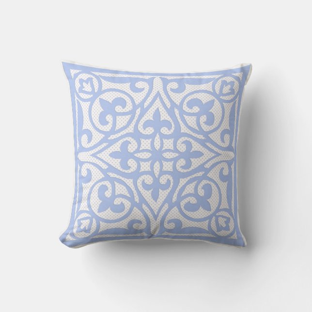Swiss dot cutwork over linen - pale blue cushion (Front)