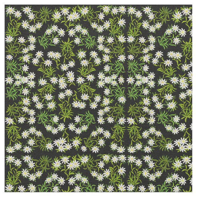 Swiss Edelweiss Alpine Flowers Fabric (Close Up)