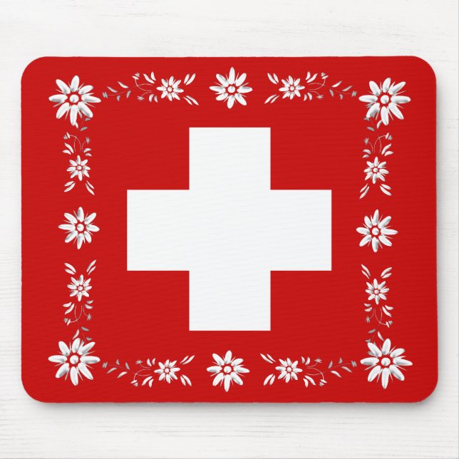 Swiss flag and edelweiss 2 mouse pad (Front)
