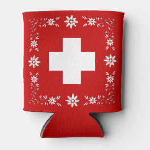 Swiss flag and edelweiss  can cooler