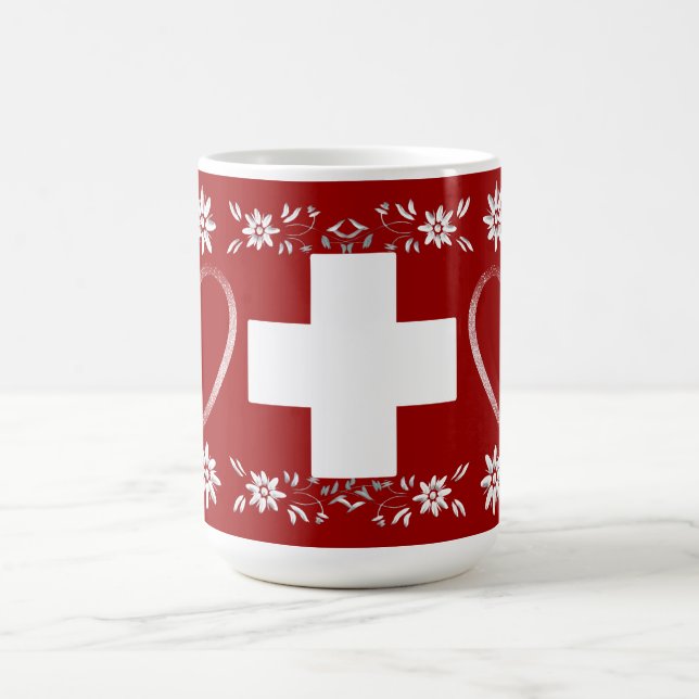 Swiss flag and edelweiss coffee mug (Center)