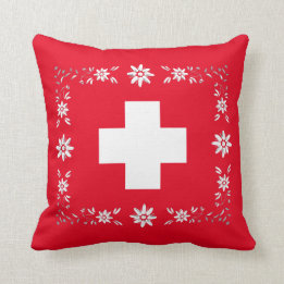 Swiss flag and edelweiss cushion