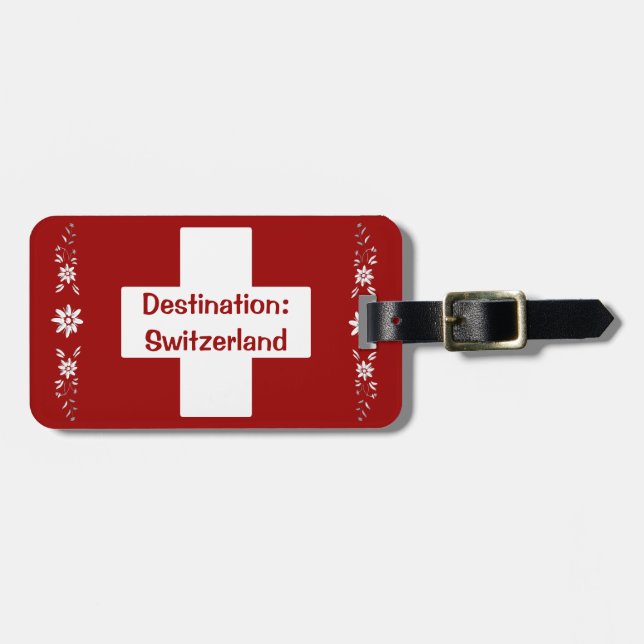 Swiss flag and edelweiss luggage tag (Front Horizontal)