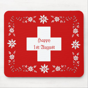 Swiss flag and edelweiss mouse pad
