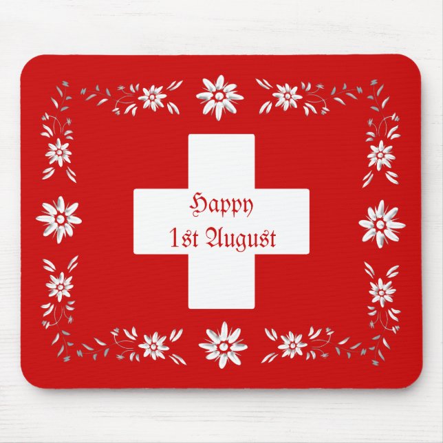 Swiss flag and edelweiss mouse pad (Front)