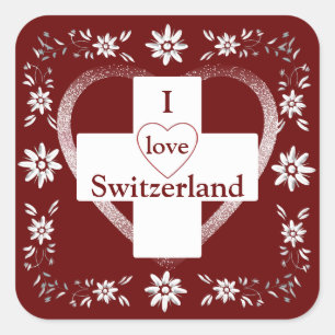 Swiss flag and edelweiss square sticker
