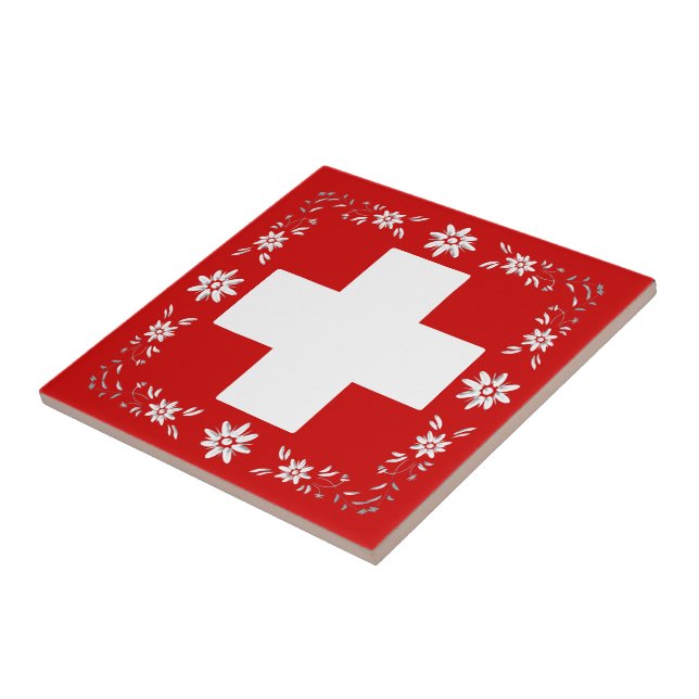 Swiss flag and edelweiss tile (Side)
