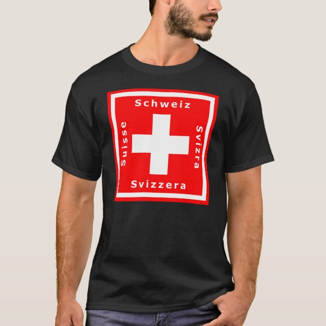 Swiss Flag and Switzerland's Four Languages T-Shirt (Front)