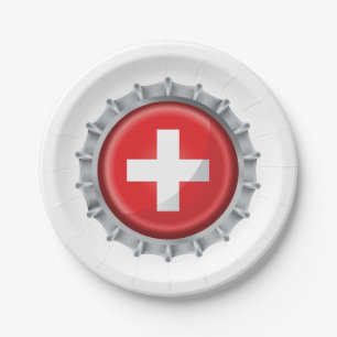 Swiss Flag Bottle Cap Red and White Cross Paper Plate