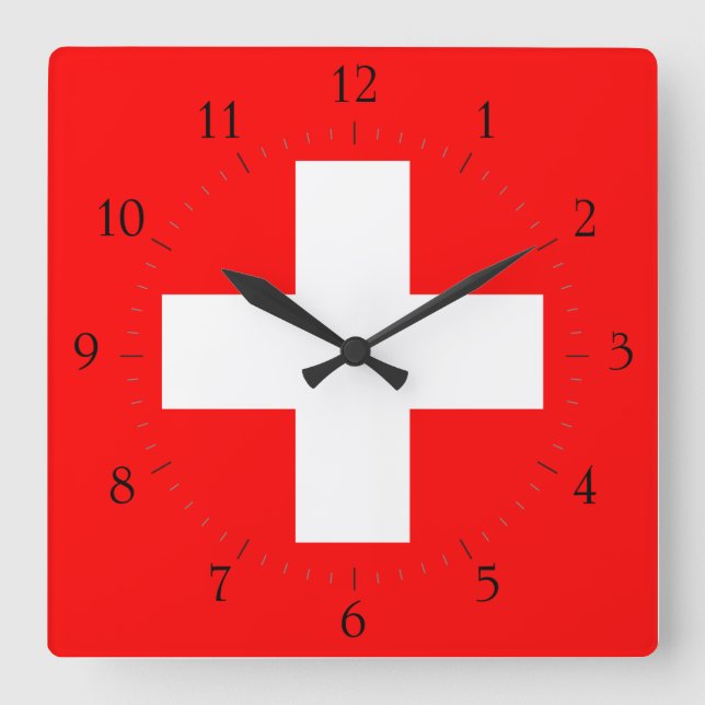 Swiss Flag I Love Switzerland Red and White Square Wall Clock (Front)