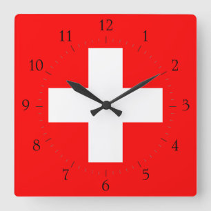 Swiss Flag I Love Switzerland Red and White Square Wall Clock