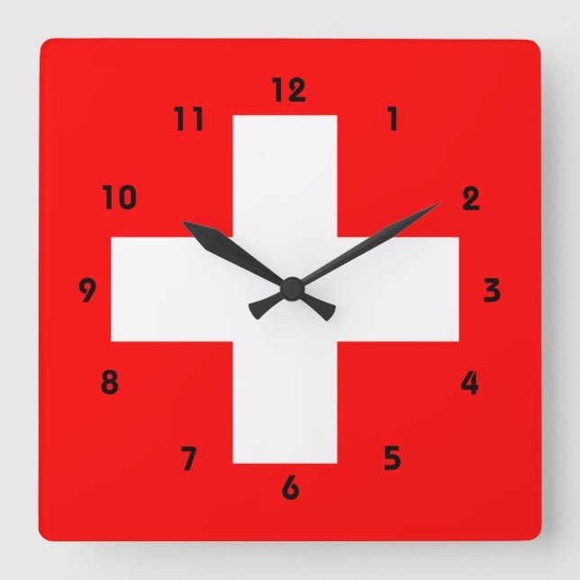 Swiss Flag I Love Switzerland Red and White Square Wall Clock (Front)