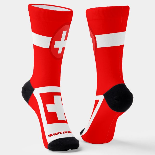 Swiss Flag Patriotic, Sustainable Switzerland Socks (Angled)