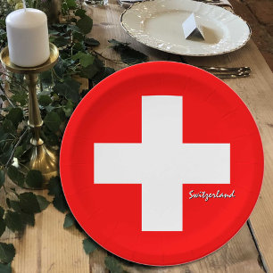 Swiss Flag plates, party, sports, Switzerland Paper Plate