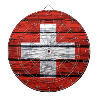 Swiss Flag Rustic Wood Bag Dartboard