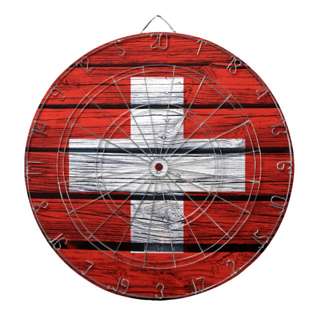 Swiss Flag Rustic Wood Bag Dartboard (Front)