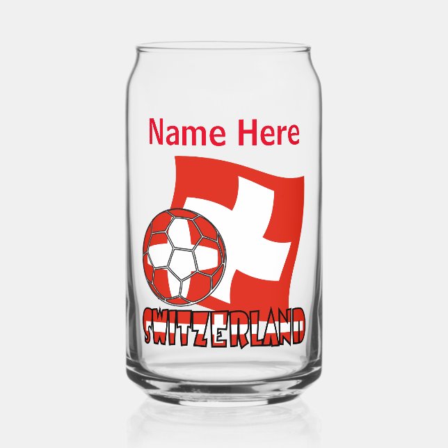 Swiss Flag Soccer Ball Red Personalisation Can Glass (Front)