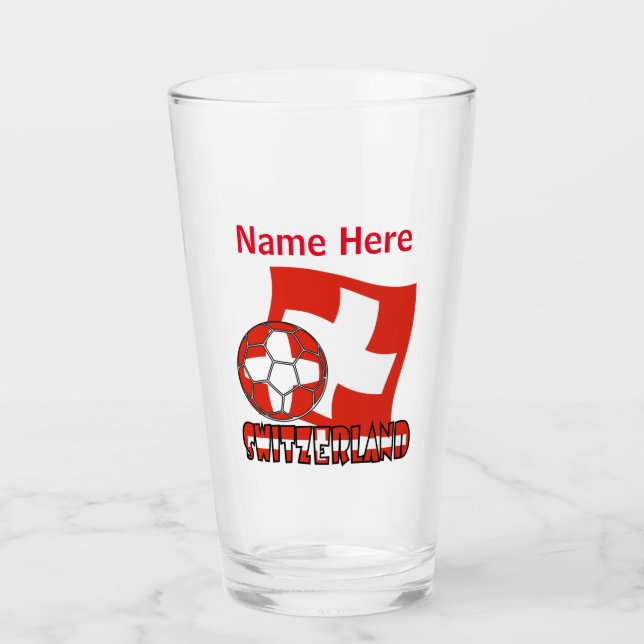 Swiss Flag Soccer Ball Red Personalisation Drink Glass (Front)
