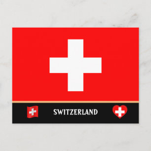 Swiss Flag & Swiss country travel / Switzerland Postcard