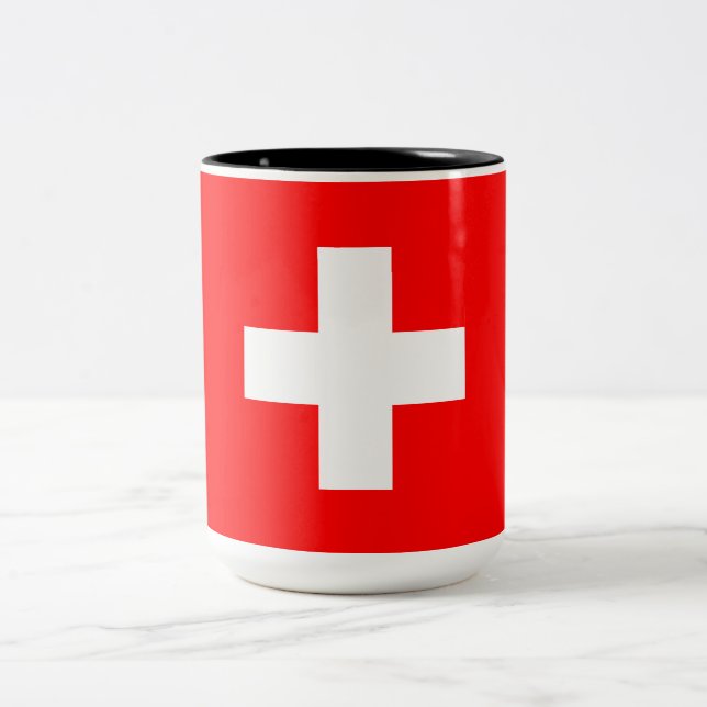 Swiss Flag (Switzerland) Two-Tone Coffee Mug (Center)