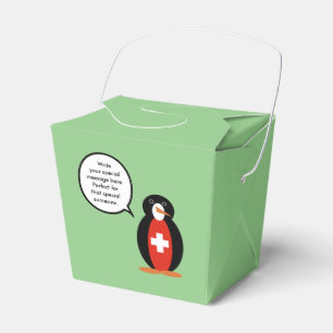 Swiss Flag Talking Ms. Penguin Personalised Favour Box