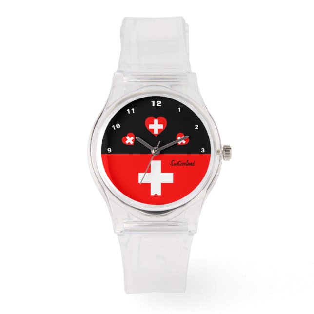 Swiss Flag watch, Hearts, Switzerland /sports Watch (Front)
